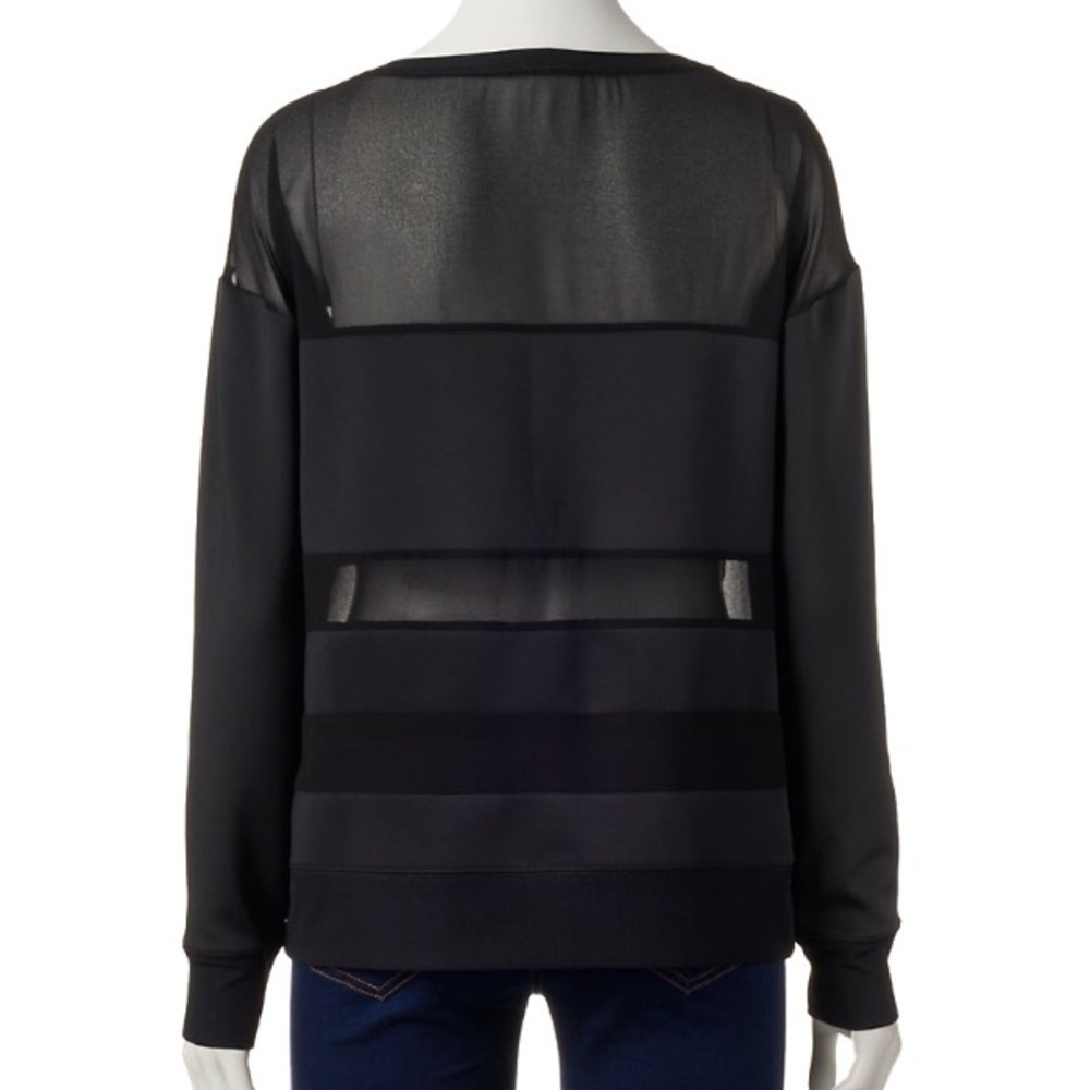 Rock & Republic Black "Talk is Cheap" Mesh Sweatshirt with Silver Writing -Large - Picture 3 of 4
